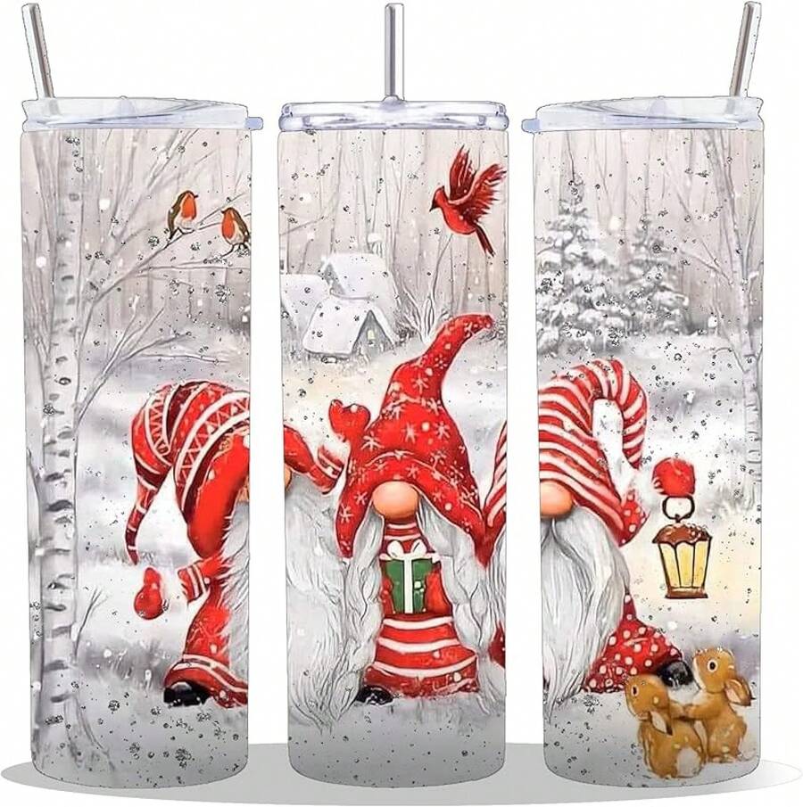 20 Oz Insulated Double Wall Stainless Steel Tumbler With Spill Proof Lid And Reusable Straw, Water Bottle Coffee, Nisse Scandinavian Dwarf Christmas Gnomes Cup Mug Tumbler (Xmas5) - Giáng sinh 1 - Xem 1
