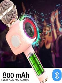 AKKHOO 无线麦克风、集成麦克风和扬声器、多功能卡拉OK麦克风、无线电容式麦克风 - 玫紅色 - 查看 6