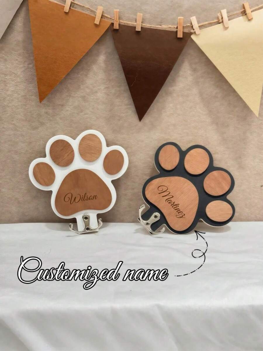 Custom Dog Paw Leash & Coat Hook: Wooden Entryway Organizer,Personalized Paw Print Leash Holder: Custom Dog Collar Organizer - Multicolor - View 1