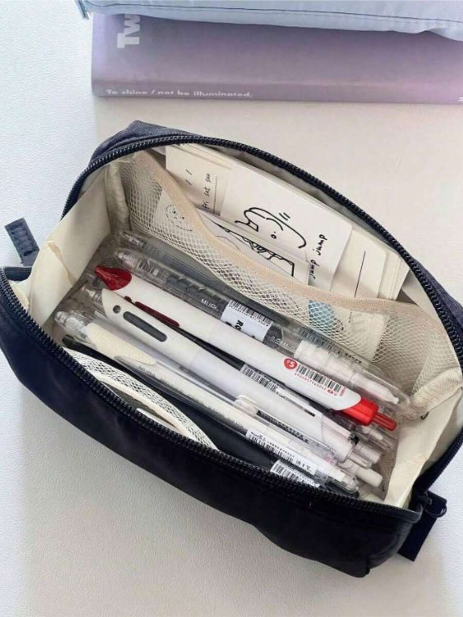 1pc High Cost-Performance Solid Color Pencil Case, Niche Black Anti-Fouling Pencil Box, Large Capacity Student Stationery Storage Bag, Back To School Stationery Storage Bag, School Supplies.