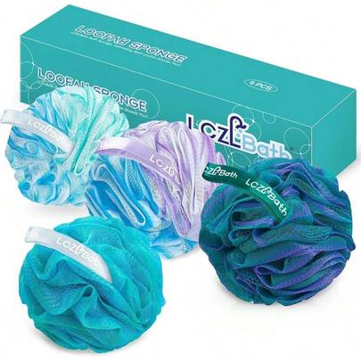 Shower Loofah 4PCS Soft Bath Body Sponge 60g Loofa Set Thick Wash Puffs Women And Men Purple - Blue - Green - Mixed