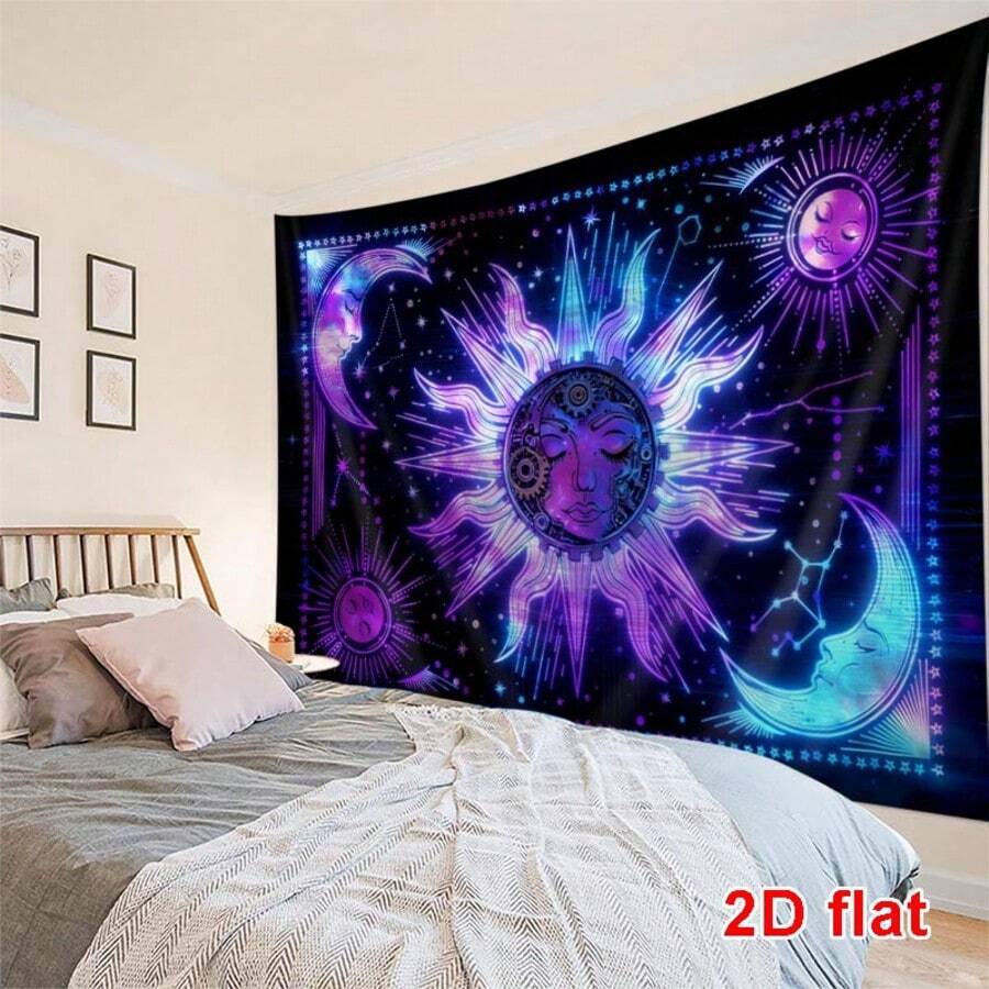 1pc Tarot Sun & Moon Deity Pattern Printed Tapestry, Modern Style Polyester Square Decorative Wall Hanging Suitable For Living Room & Bedroom - Multicolor - View 1