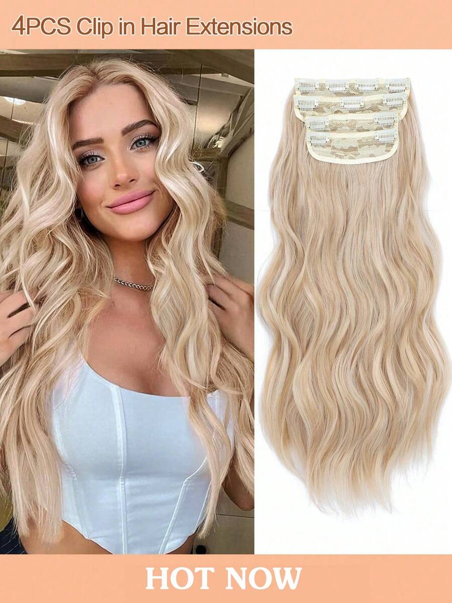20inch Hair Extensions Clip In, 4PCS Wavy Hair Extension, Sandy Blonde Highlights Hair Extensions For Women - Gold - View 1
