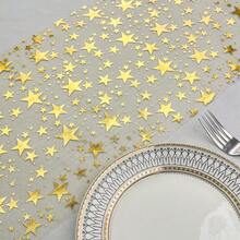 金色金属质感桌旗，尺寸可选28厘米*182厘米/275厘米/500厘米/1000厘米，适用于婚礼、派对、情人节、户外餐桌装饰等场合。