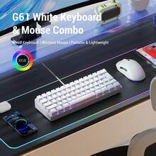 60% Gaming Keyboard, Numeric Keypad And Mouse Set. The Mini Gaming Keyboard Has 61 Keys And Features True RGB Backlighting. Suitable For PC/ Gamers, Typists, Travelers And Business Travelers. It Is Portable. - Đường đồng mức màu trắng G61 + Đường đồng mức màu trắng M20 - Xem 3