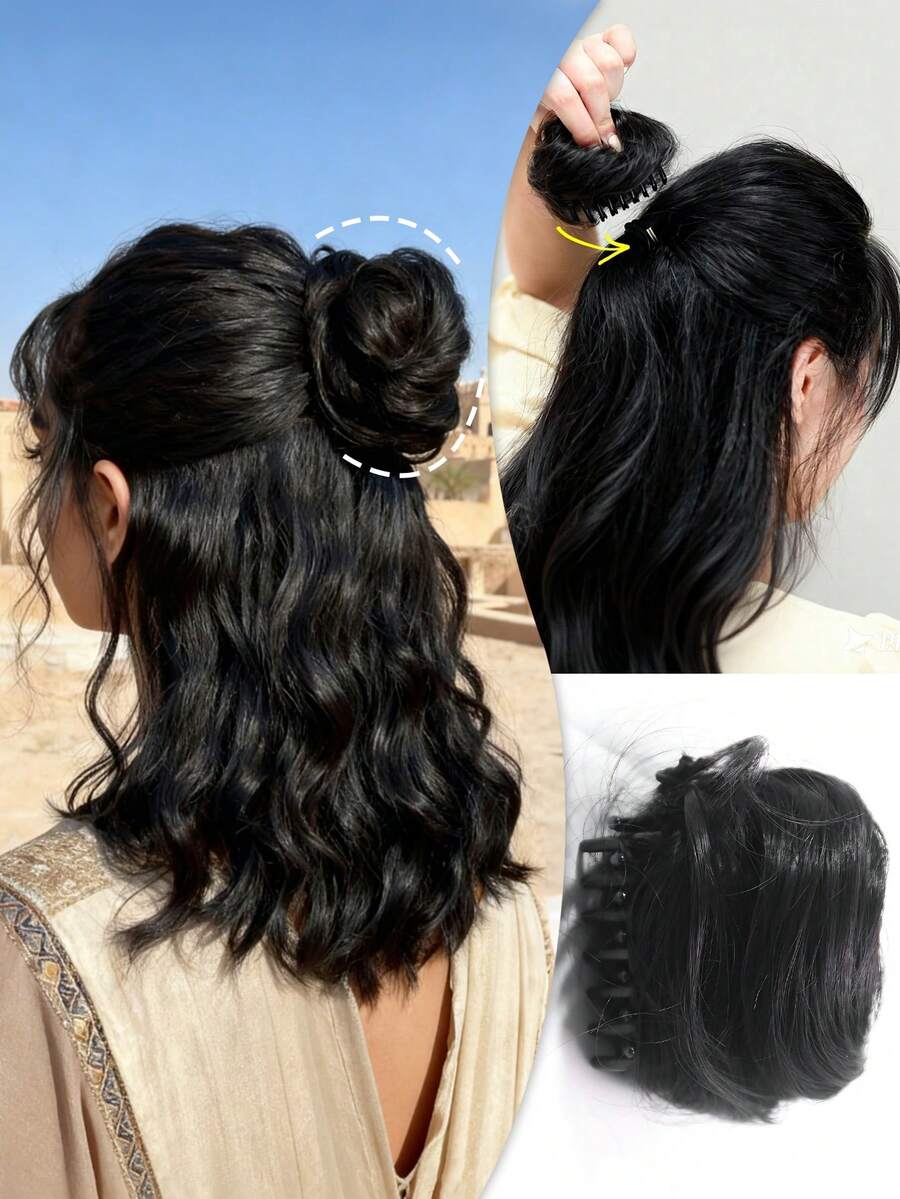 Messy Claw Clip Bun, Softball Hair Piece, Synthetic Wig For Parties And Dances, Suitable For All Women To Add Volume, Single Clip-In Synthetic Wig, Suitable For Halloween Parties And Music Festivals.