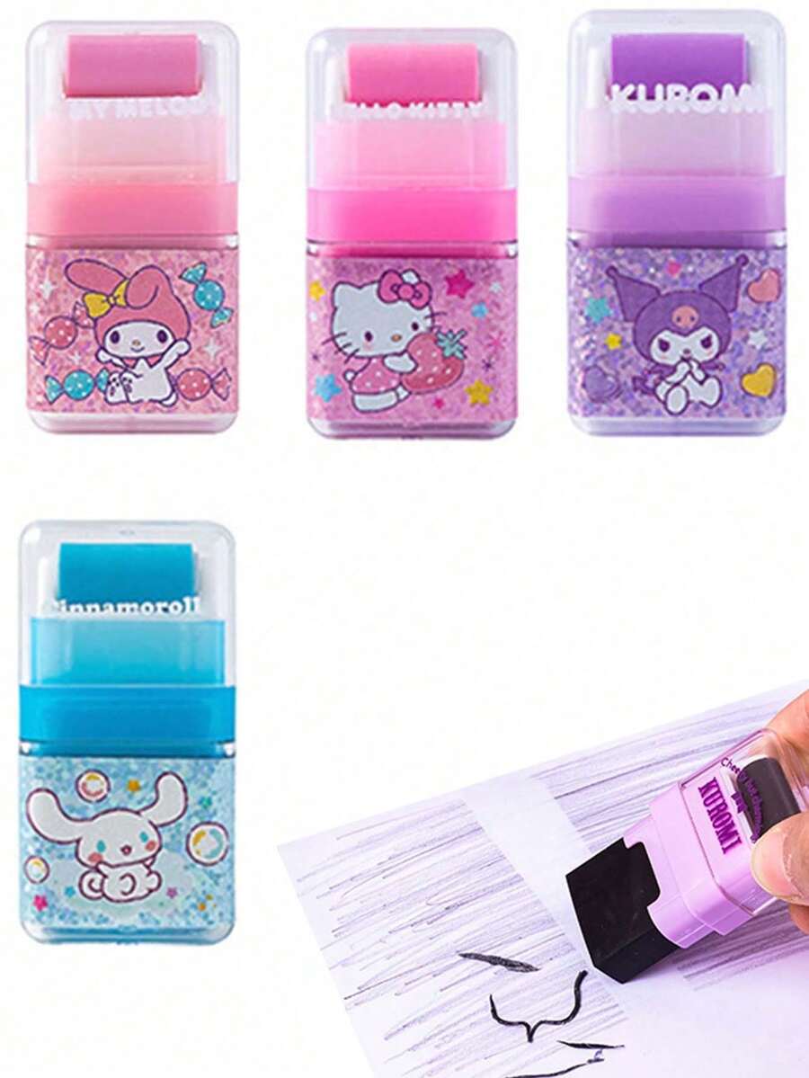 Sanrio 1个酷洛米图案Hello Kitty滚轮橡皮擦学生文具My Melody肉桂狗变色可爱创意橡皮擦返校学习用品（款式随机）（部分零件可能随机） - 彩色 - 查看 1