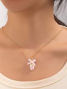 1pc Cute Lolita Style Bowknot Shoe Pendant Necklace - Pink - View 3