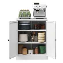 88cm High Freestanding Storage Shelf In White Metal – Kitchen Cabinet With Height Adjustable Shelves, Ergonomic Handles, Assembly Required, Space-Saving Kitchen Storage. - 白色 - 查看 5
