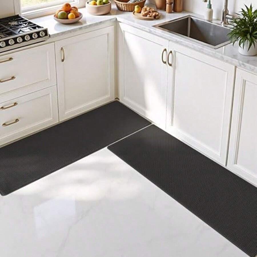Kitchen Rugs Kitchen Rug Set 2 Piece Kitchen Runner Rug Kitchen Floor Mat Cushioned Anti Fatigue Kitchen Mat Non Skid Waterproof Comfort Standing Kitchen Rug 17"X59"+17"X59" Black - Black - View 1