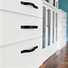 6 pièces Poignées de meubles noires mates, Boutons de tiroir, Poignées d'armoire, Boutons de porte en métal en forme d'arche, Accessoires de quincaillerie en alliage d'aluminium - Noir - Voir 7
