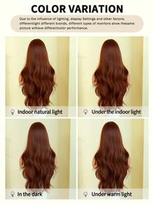 NICKY WALL 26英寸长橙红色卷曲合成假发，优雅蓬松波浪假发，带刘海，高密度全机织耐热纤维，时尚假发，适合女孩日常、派对、角色扮演等场合。 - 紅色 - 查看 7