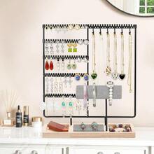 Organizador de Joyas, Organizador de Aretes de 5 Niveles Estante de Joyas, Exhibicin de joyas de Collares, Joyero Organizador Para Guardar Pulseras Pendientes Anillos Relojes - negra - Ver 9
