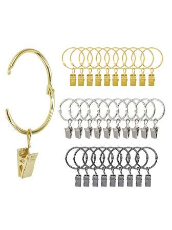 10 st/30 st gardinringar med klämmor (32 mm/1,25 tum, 50 mm/1,96 tum) öppningsbara innerdiameter rostbeständiga metallhängringar gardindekor, guld/svart/nickelfärg