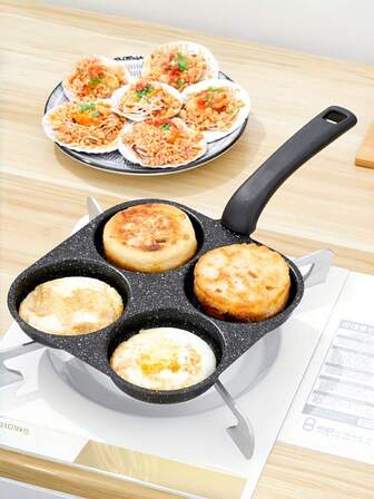 Cocinador de huevos de hierro fundido 4 en 1, sartén antiadherente de mango único, apto para lavavajillas, compatible con cocina eléctrica, herramienta de cocina multifuncional para panqueques, huevos fritos, etc.