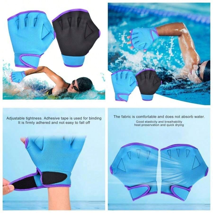 1 Par Guantes Webbbed Para Nadar, Guantes De La Web Para Natacin, Guantes De Los Guantes Web Mittens Aquatic, Guantes De Entrenamiento De Ajuste Acutico, Entrenamiento De Natacin Mittens De Goma - Azul + CH - Ver 1