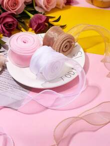 透明白色欧根纱丝带 - 优雅的薄纱塑料丝带，适用于婚礼、生日、情人节、复活节、母亲节装饰 - 耐用轻盈的工艺丝带，可用于礼品包装、插花、派对装饰 - 无羽毛，用途广泛，质地光滑 - 彩色 - 查看 6