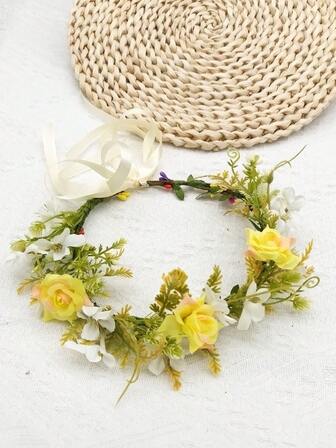 1ชิ้น ที่คาดผมมงกุฎดอกไม้ลายดอกไม้พร้อมดอกกุหลาบม้วนขอบ, สไตล์เรียบง่ายหรูหราสำหรับผู้หญิง, เหมาะสำหรับเจ้าสาว, เพื่อนเจ้าสาว, ปาร์ตี้, ถ่ายภาพ, สวมใส่ทุกวัน