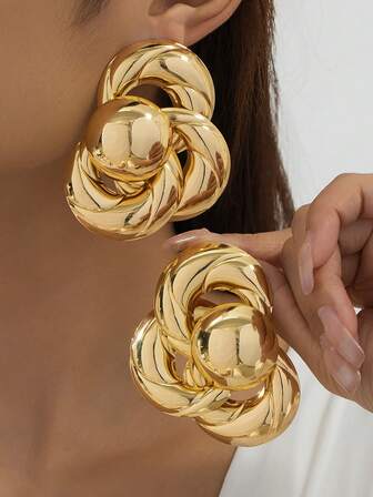 1 Pair Fashionable Minimalist Asymmetrical Geometric Wrap Clip-On Earrings, Gift For Women, Mother's Day