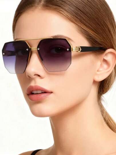 1 par de gafas de moda con montura de metal cuadrada retro y lentes degradados de color púrpura, gafas de moda unisex adecuadas para conducir, fotografía callejera, vacaciones y uso casual