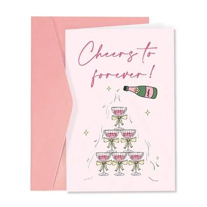 1 stuk 'Cheers to Forever' verlovingskaart voor een stel, felicitatiekaart voor haar en hem, romantische kaart voor verloofde, zus, broer of beste vriend(in)