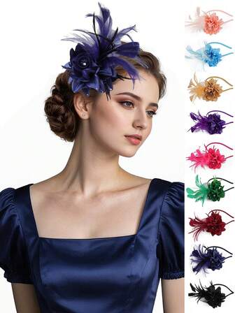 1 buc pălării Fascinator pentru femei, pălărie de petrecere de ceai, Kentucky floare, organza, fascinatoare, bandă de susținere, broșă, pălării Derby pentru nuntă