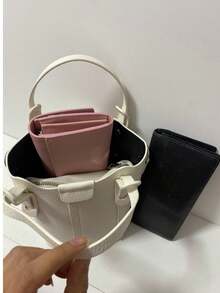 Tas Tote Mini Putih untuk Wanita, Tas Tangan Ringan dengan Kantong Kosmetik, Cocok untuk Perjalanan Sehari-hari untuk Membawa Dompet, Ponsel, dan Lainnya - Krem - View 9