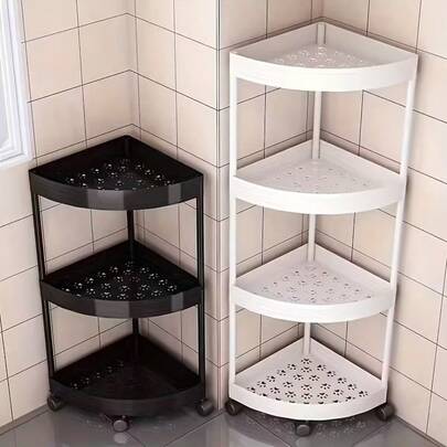1 Set Modern 3/4/5 Tier Corner Shelf, Foldable, Self-Assembly Required, Suitable For Bathroom, Kitchen, Cosmetics And Toiletries, Multifunctional Storage Basket