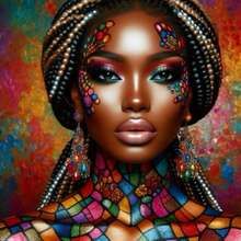 5D钻石画套装 - 女性肖像，全圆形钻石油画艺术品，15.75x15.75英寸，引人入胜的DIY工艺品，适合家居装饰，肖像主题，不含画框 - 彩色 - 查看 1