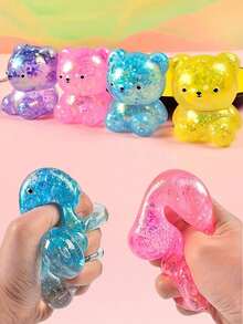 1pc Glitter Crystal Bear Soft Slow Rebound Stress Relief Toy, Cute Small Item, Tabba Slow Rebound Toy, Portable Pressure Release Toy, Blue/Pink, Suitable For All Ages, Autism, Office Workers, Students, Ideal Holiday Gift, Small & Cute, Interesting Gift, Suitable For Boys, Girls, Children, Easter Gift, Party Bag Filler, Christmas Stocking Stuffer, Stress Relief Toy, Children's Party Favor - Multicolor - View 8
