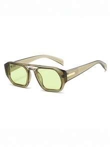 1 Pair Men's Green Square PC Frame Vintage Solid Color Double Bridge Street Style Vacation Fashion Glasses - 綠色 - 查看 3
