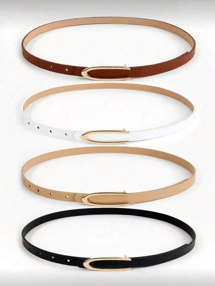 1/2/3/4条装简约时尚U型扣女士细腰带，优雅高端设计，适合搭配连衣裙，百搭休闲日常通勤腰带，亦可作为礼物赠送 - 彩色 - 查看 1