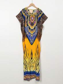 1pc Lightweight Faux Silk Printed Robe With Scarf Set, Women Coverup For Beach, Sun Protection, Daily Wear - Multicolor - View 22