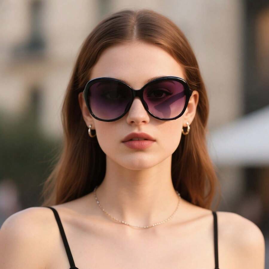 1 Pair Oval Retro Fashion Sunglasses, Unisex Vintage Round Minimalist Casual Sunglasses - Black - View 1