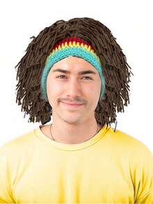 1顶男女通用雷鬼脏辫假发帽，趣味针织帽，时尚街头朋克摇滚滑雪帽