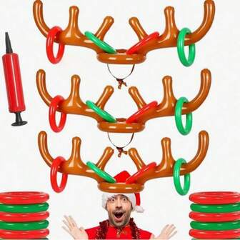 充气鹿角全球投掷游戏套装 - 适用于圣诞节、新年和复活节派对 - 耐用PVC材质，最佳选择，完美适用于感恩节、派对游戏、节日娱乐、季节性装饰，趣味设计，结构坚固，适合家庭聚会和活动策划。
