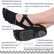 Yoga Socks Women With Grips, Non - Slip Five Toe Socks Pilates, Barre, Ballet, Fitness - 均碼 + 黑色 - 1 雙 - 查看 2