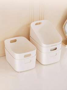 6pcs Cream-Colored Desktop Storage Boxes, Suitable For Storing Cosmetics, Sundries, Snacks, Toys, Can Be Used As Storage Baskets, Rectangular Storage Baskets, Storage Boxes - White - View 2