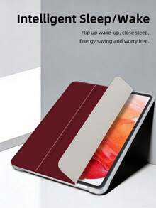 Customized Text Flat Tablet Case, Red Solid Color, Suitable For IPad Mini4/Mini5/Mini6/Mini7, IPad A16 2025, Air 11 13 M2 M3 Pro 11 13 M4 2024, Air 4 5 10th 10.9, Pro 11 9th 8th 7th 10.2 4th 5th 6th Model A8, Customized Text, Tri-Fold Stand, Built-In Pencil Slot, Soft Edge Full Coverage, Minimalist Casual Classic TPU Soft Shell IPad Flip Tablet Case. Note: The Final Font Style Is Subject To The Physical Image, And There May Be Slight Color Differences. - Red - View 8