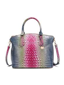 Luxurious Crocodile Pattern Cross-Body Top-Handle Bag - High-End Fashion Handbag For Women's Work And Daily Use - Premium Quality, Stylish Design, Multiple Pockets, Adjustable Strap - Hoa hồng + Xanh dương - Xem 5