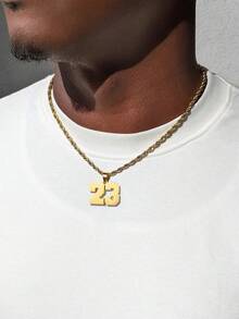 1 Pc Creative Single Layer Stainless Steel Twist Chain Number 23 Pendant Necklace For Ladies Daily - Yellow Gold - View 1