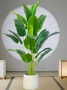 1pc 85-115cm Large Artificial Paradise Bird Tree Tropical Fake Banana Leaves Big Size Plastic Palm Plant Leaves Home Garden Decor (Pot Not Included) - Green - View 4