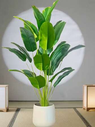 85cm-115cm Large Artificial Plants Bird Of Paradise Tree Tropical Fake Banana Leaves Big Size Plants Leaves Plastic Palm Plants Real Touch Tree Foliage For Home Garden Decoration Without Pot 1pc