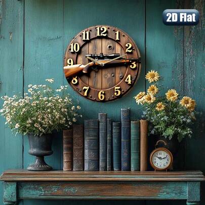 1pc Winchester Rifle & Design Silent Non-Ticking Wall Clock, Rustic Gun Decor, Brown Background, Wooden Quartz Movement, Battery Operated (Batteries Not Included), Suitable For Living Room