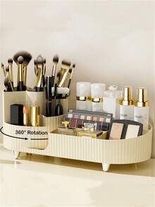 1pc 360° Rotating Makeup Brush Holder, Multi-Functional Desktop Organizer With Compartments, Large Capacity, Can Store Makeup Brushes, Lipsticks, Skincare Products, Jewelry, Pens, Vanity Organizer Box, Gift For Girlfriend/Friend On Holidays - Multicolor - View 2