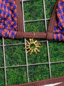 wohenmeili Set Bikini Halter Motif Kotak-kotak untuk Liburan Musim Panas Wanita di Pantai - Kotak-kotak coklat dan biru - View 2