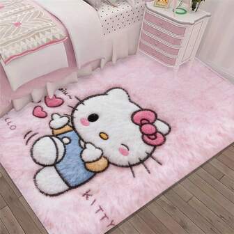  1pc Sanrio Kuromi Design Flannel Area Rug, Non-Slip, Machine Washable, 100% Polyester, Suitable For Living Room, Bedroom And Home Decor, Ideal For Christmas Holiday Decoration