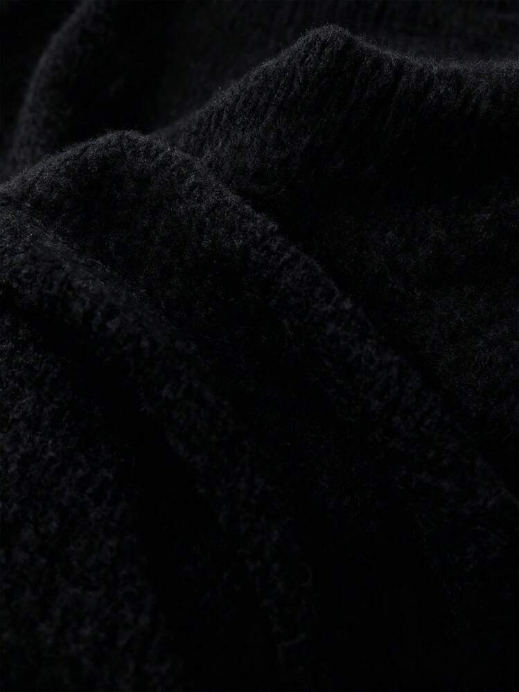 女士毛衣 大码女士针织圆领长袖常规袖上衣 高弹力纯色常规长度休闲套头衫 女士仿毛衣 - 黑色 - 查看 5