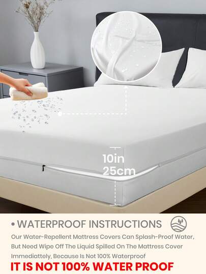 1pc Waterproof 6-Sided Zipper Mattress Protector Cover, Fits 5.9-9 Inch Thick Mattresses, No Pillow Case, Suitable For Twin, Full, Queen, King Beds, Breathable & Quiet, Washable, Low Allergen, High-Quality Zipper Mattress Cover, Ideal Home Gift, Seasonal Decor, Gray