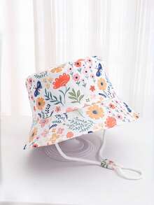 1pc Kids Cute Floral Cartoon Outdoor Sun Protection Bucket Hat, Adjustable, Windproof, Suitable For Spring/Summer, Vacation & Travel - Small Flower - View 1